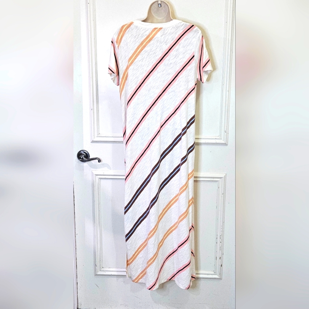 Lou & Grey White Multi-Color Striped T-Shirt/Cover-Up Dress,Medium - Picture 2 of 16